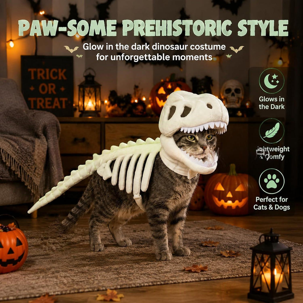恐竜スケルトン 猫用ハロウィンコスチューム｜恐竜パーカー ペット仮装ウェア
