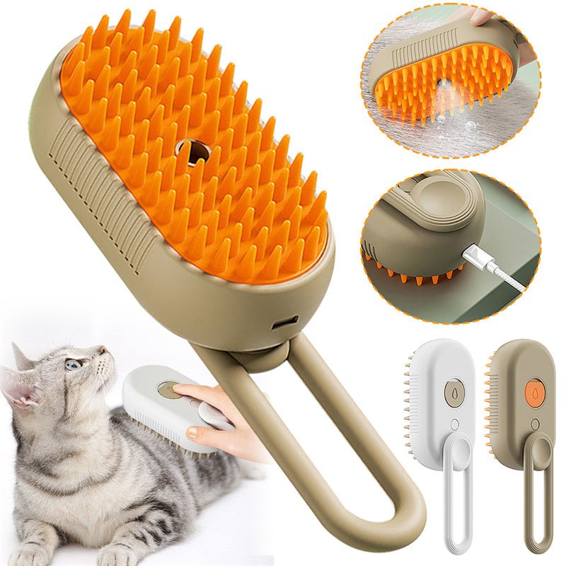 電動スチームペットブラシ 3-in-1 抜け毛・毛玉ケア USB充電 猫・犬用 | Kizuna Pets
