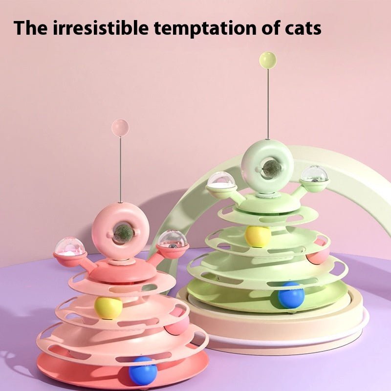4層ターンテーブル猫用おもちゃタワー ローラーボール 知育玩具 | Kizuna Pets