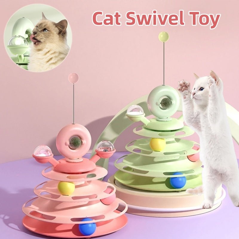 4層ターンテーブル猫用おもちゃタワー ローラーボール 知育玩具 | Kizuna Pets