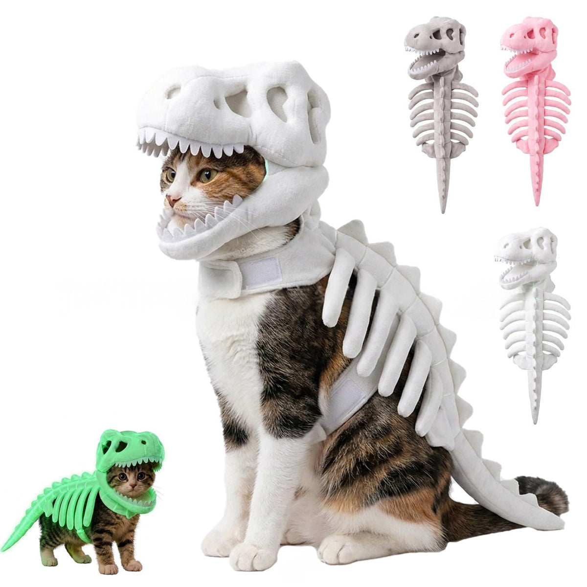 恐竜スケルトン 猫用ハロウィンコスチューム｜恐竜パーカー ペット仮装ウェア